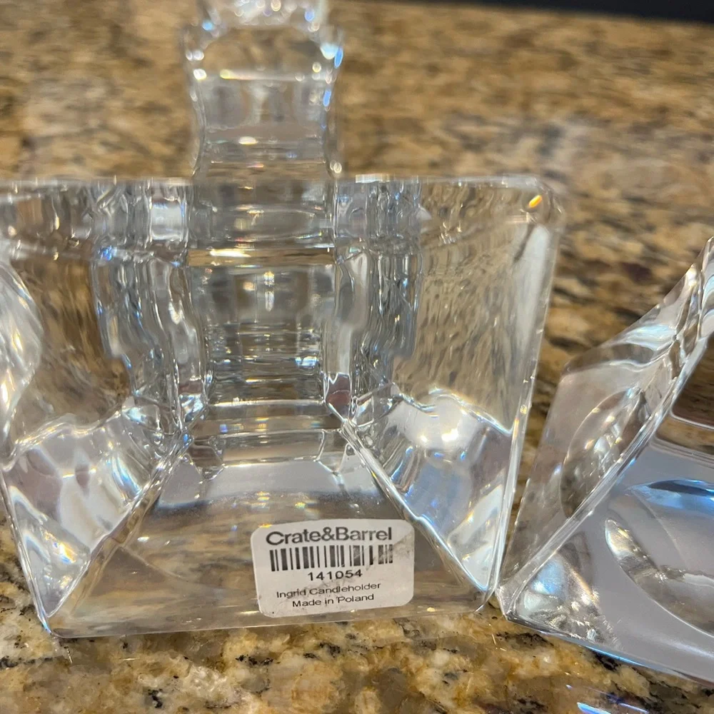 Set of two Crate & Barrel glass candlesticks